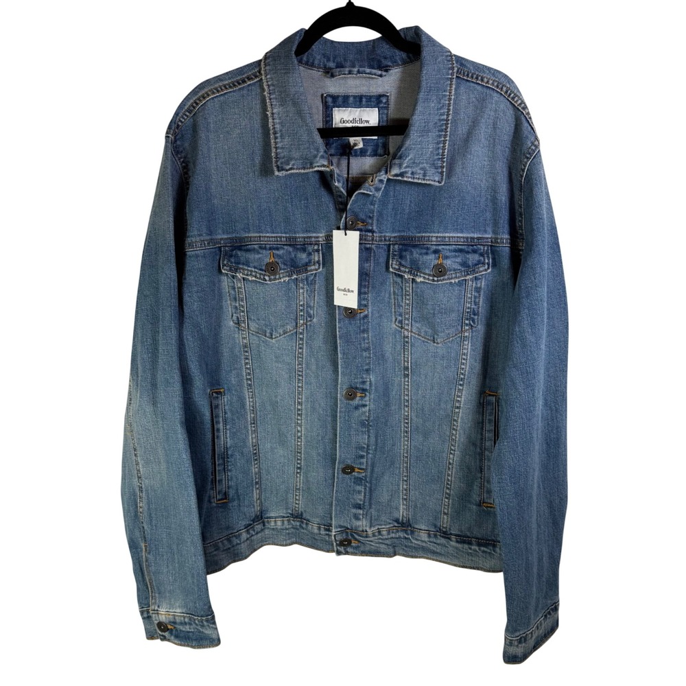Goodfellow & Co Mens Light Wash Denim Trucker Jacket Blue XL NWT
